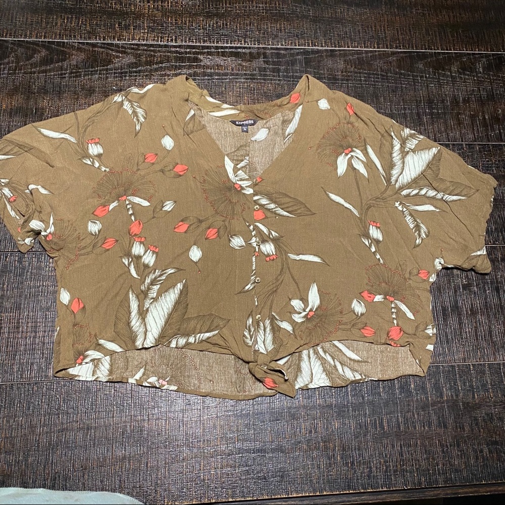 Cropped tie button up Express blouse